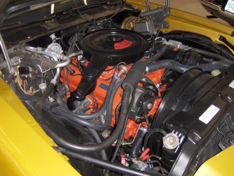 1971 Chevrolet Camaro - The engine bay of a 1971 Chevrolet Camaro shows its V8 engine and associated components.