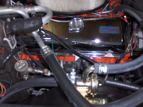 1971 Chevrolet Camaro - A view of the engine bay, focusing on the valve covers and air intake system.