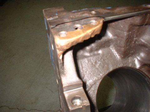 1968 Ford Mustang - Oil pump mounting base brazed back on ??????? A real half-assed repair.