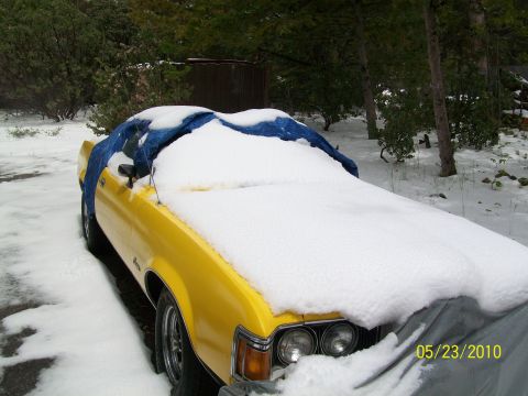 1972 Ford Ranchero - Yellow 1972 Ford Ranchero sits partially covered in snow and a tarp.