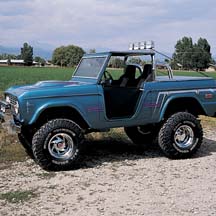 1973 Ford Bronco - This classic Ford Bronco is equipped for off-road adventures with its lifted suspension and large tires.