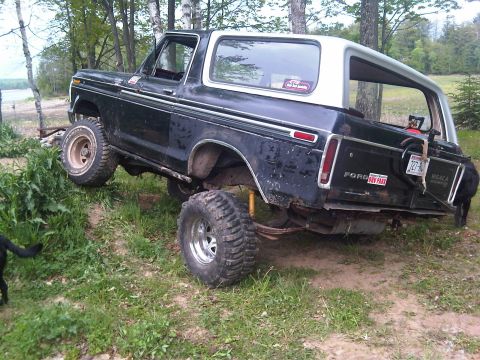 1979 Ford Bronco - This 1978 Ford Bronco is shown from a rear angle, modified with a lifted suspension and off-road tires.