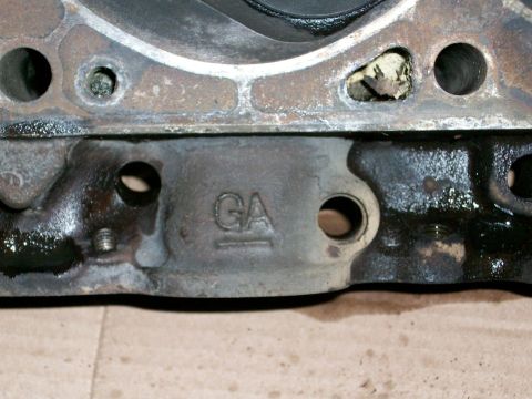 1973 Ford Ranchero - Close-up of an engine component showing the 'GA' casting mark.