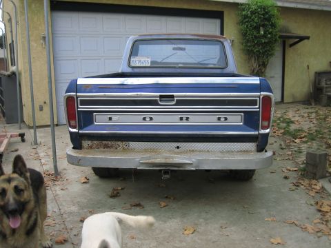 1979 Ford F-150 - This Ford pickup truck has a distinctive tailgate design and chrome bumper.