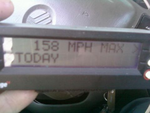 2000 Mercury Grand Marquis - A digital gauge inside a vehicle shows a maximum speed of 158 MPH recorded today.