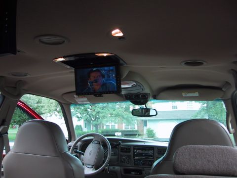 2001 Ford Excursion - Interior of a 2001 Ford Excursion, a drop-down entertainment system.
