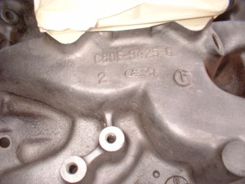 1969 Ford Torino - Cast iron intake manifold with Ford logo and part number C8OE-9425-C.