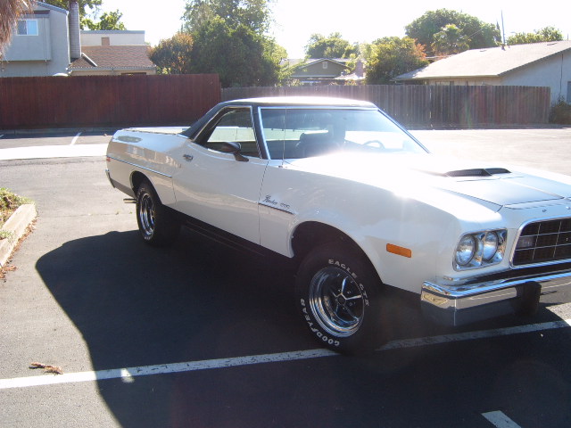 1973 Ford Ranchero parked in a lot, 3/4 front view