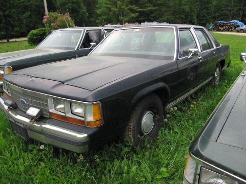 1991 Ford LTD Crown Victoria - A dark Ford Crown Victoria is parked in a grassy area with other vehicles nearby.