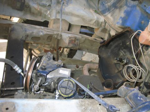 1979 Ford F-150 - Close-up view of the engine bay of a 1979 Ford F-150, showing mechanical components.