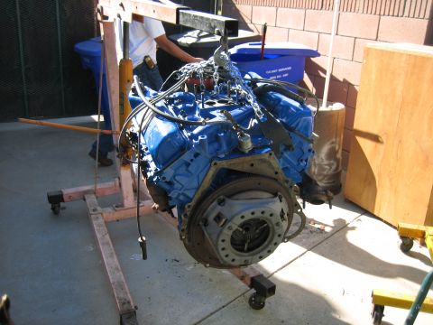 1979 Ford F-150 - V8 engine on an engine stand, ready for installation or rebuild.