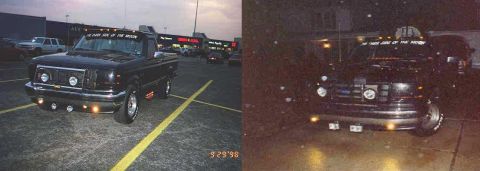 1994 Ford F-150 - This truck has a custom visor with lights and extra fog lights mounted on the front bumper.