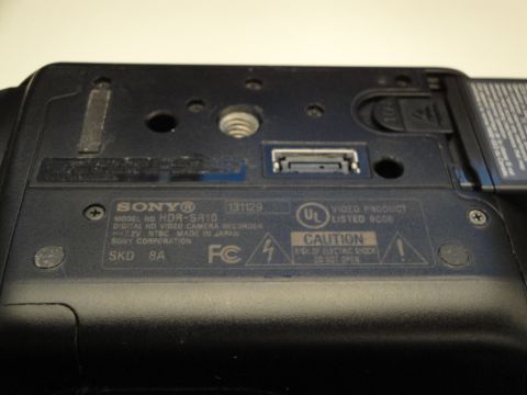 1993 Ford Taurus - Close-up of the label on a Sony HDR-SR10 digital HD video camera recorder.