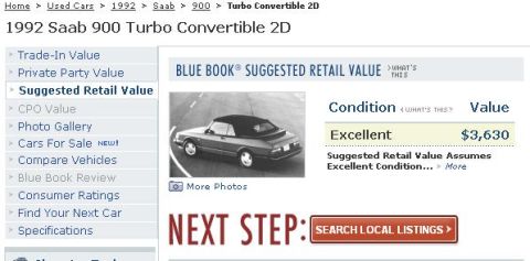2001 Ford Crown Victoria - This document displays information about a 1992 Saab 900 Turbo Convertible 2D, not a 2001 Ford Crown Victoria.