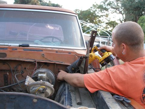 1969 Ford F-250 - Working on the engine bay of a 1969 Ford F-250 truck.