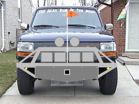1995 Ford Bronco - This SUV features a custom front bumper with auxiliary lighting and off-road tires. The windshield displays text related to Pink Floyd's al…