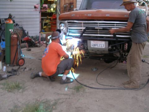 1969 Ford F-250 - Custom bumper fabrication in progress on a Ford truck.