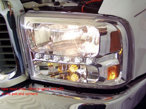 2001 Ford Excursion - This photo shows a close-up of a truck's headlight assembly with new brights and LEDs.