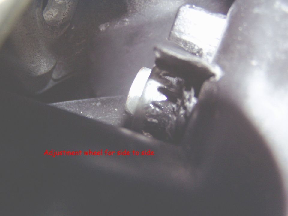 Close-up of an adjustment wheel for side-to-side movement