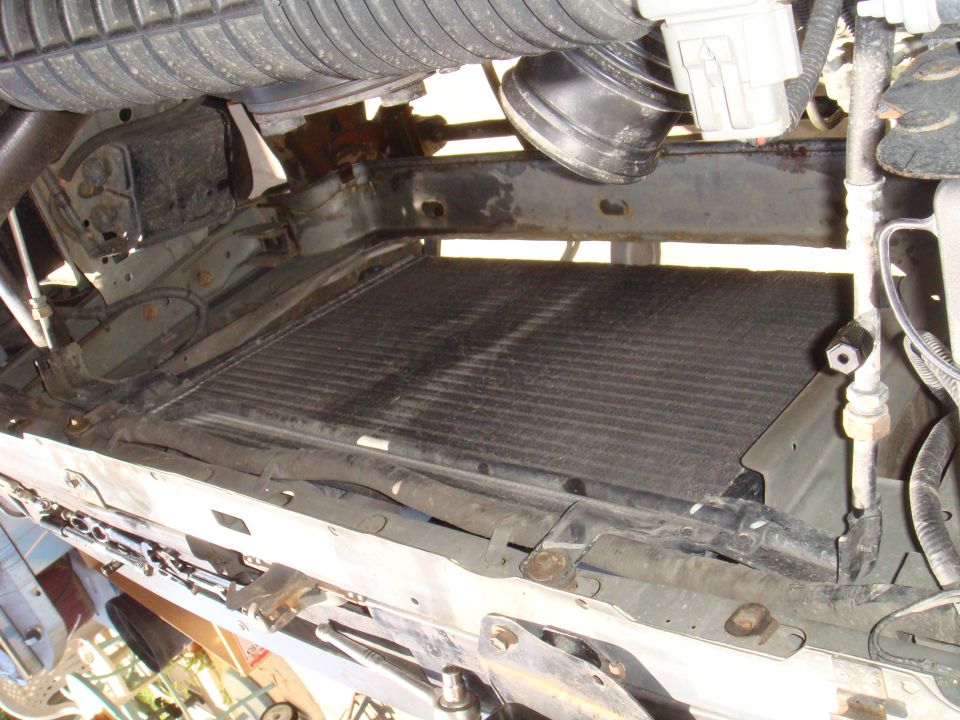 Radiator and engine components viewed from below