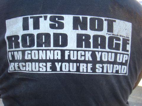 1992 Ford Bronco - T-shirt displays a provocative message about road rage and stupidity, with website logos.