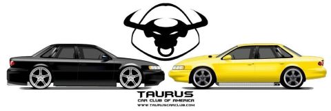 1999 Ford Taurus - Two Ford Taurus sedans are shown side-by-side with the Taurus Car Club of America logo above.