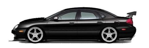 1999 Ford Taurus - Digital side-profile rendering of a black four-door sedan, lowered with custom multi-spoke wheels and a rear wing.