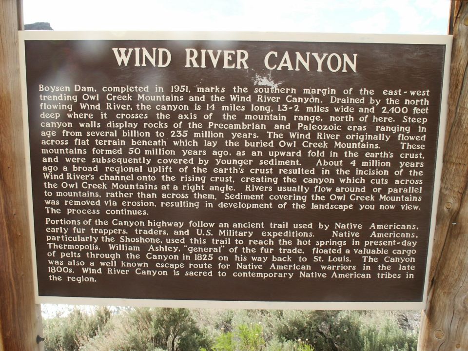 Sign detailing the geology and history of Wind River Canyon