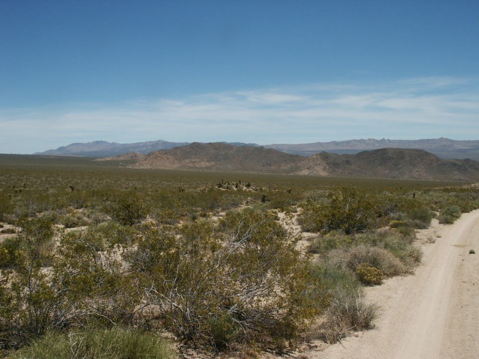 looking back to a "camp" location along the road.  Way back at the base of the hill in the background.
