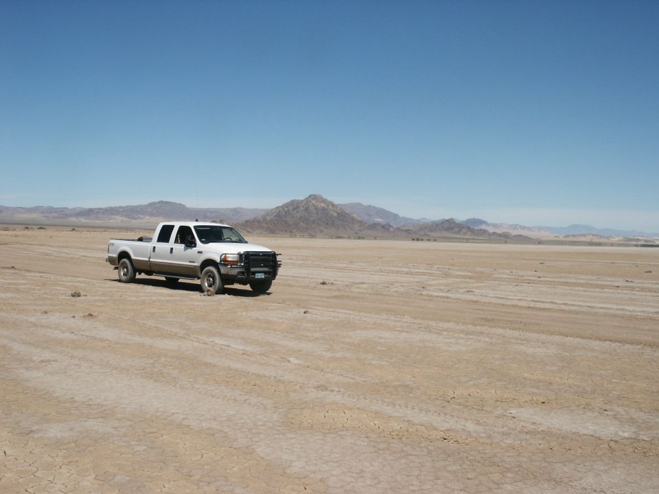 Soda Dry Lake.  HOT here....110.  Windy.