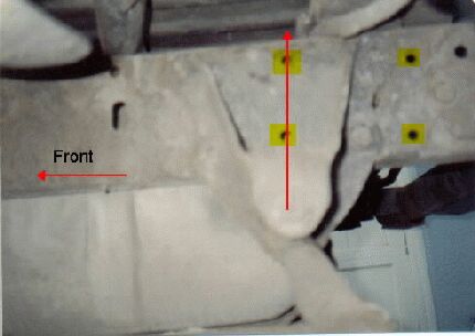 1990 Ford Bronco - This is a view of the flip on the driver's side of Chris Gzybowski's Bronco. Note the yellow holes indicate where the stock hanger was. The…