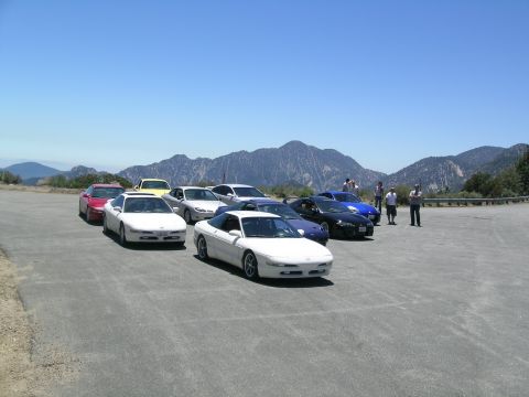 1993 Ford Probe - A gathering of Ford Probes parked on a scenic overlook with mountains in the background.