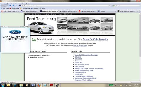 1992 Ford Taurus - A screenshot shows the Ford-Taurus.org website, multiple images of Ford Tauruses and an advertisement.