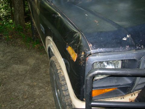 1983 Ford Bronco - Arboreal streamlining. The dent further back is from a few weeks ago. Today's damage is across the side marker, and the small dimple on the…