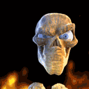 2000 Mercury Grand Marquis - A skull with intense blue eyes appears to float above a fiery abyss.