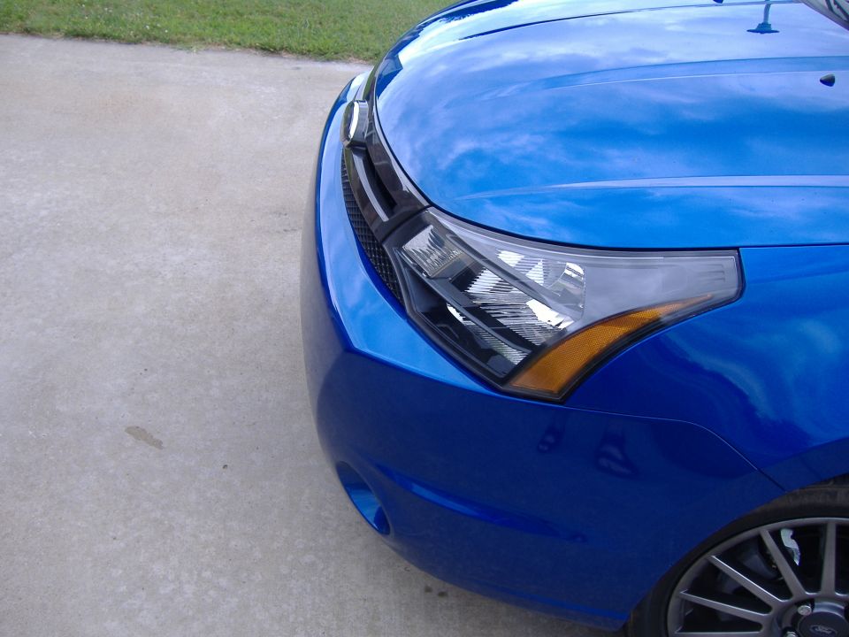 Blue car front grille and headlight