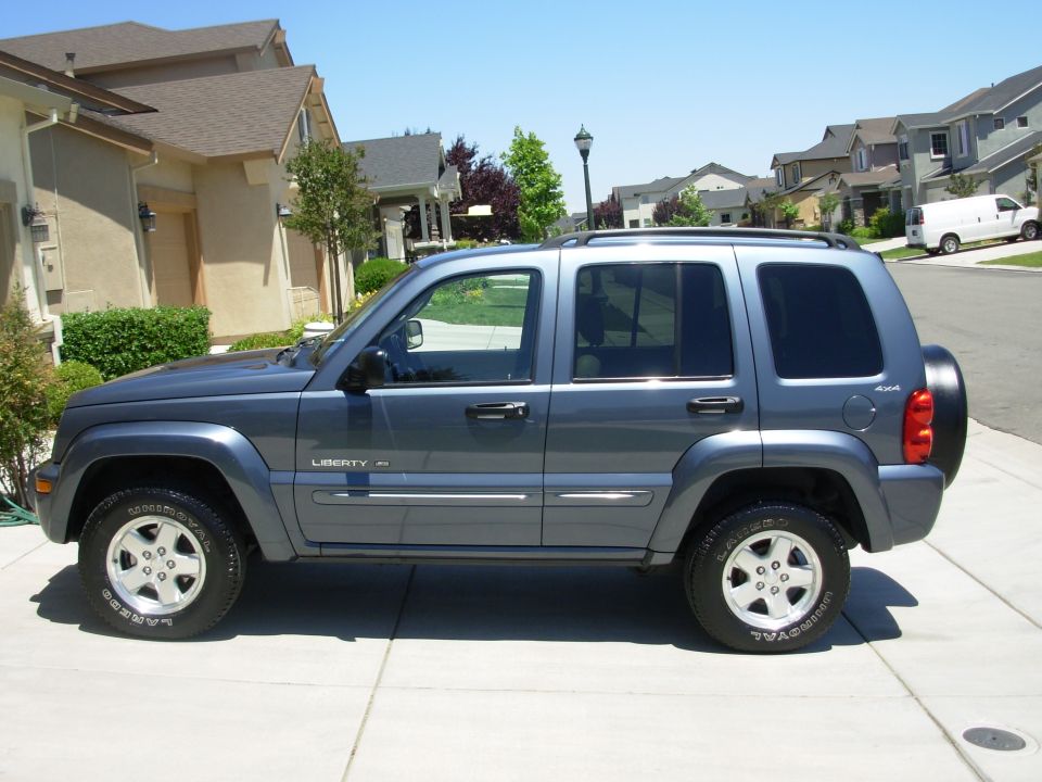 Gray 2002 Jeep Liberty SUV parked on a suburban street, side view