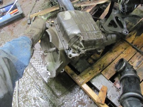 2005 Dodge 3500 - A transmission assembly is shown, likely removed from a vehicle for repair or replacement.
