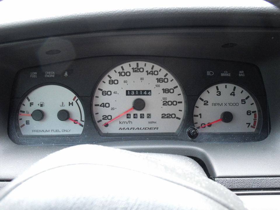 Marauder dashboard gauges with odometer reading 131144