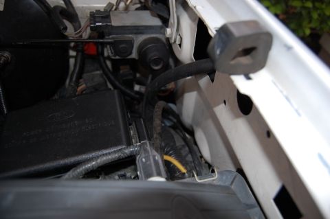1994 Ford Bronco - The engine compartment shows a black fuse box with a Ford logo and various electrical connections.