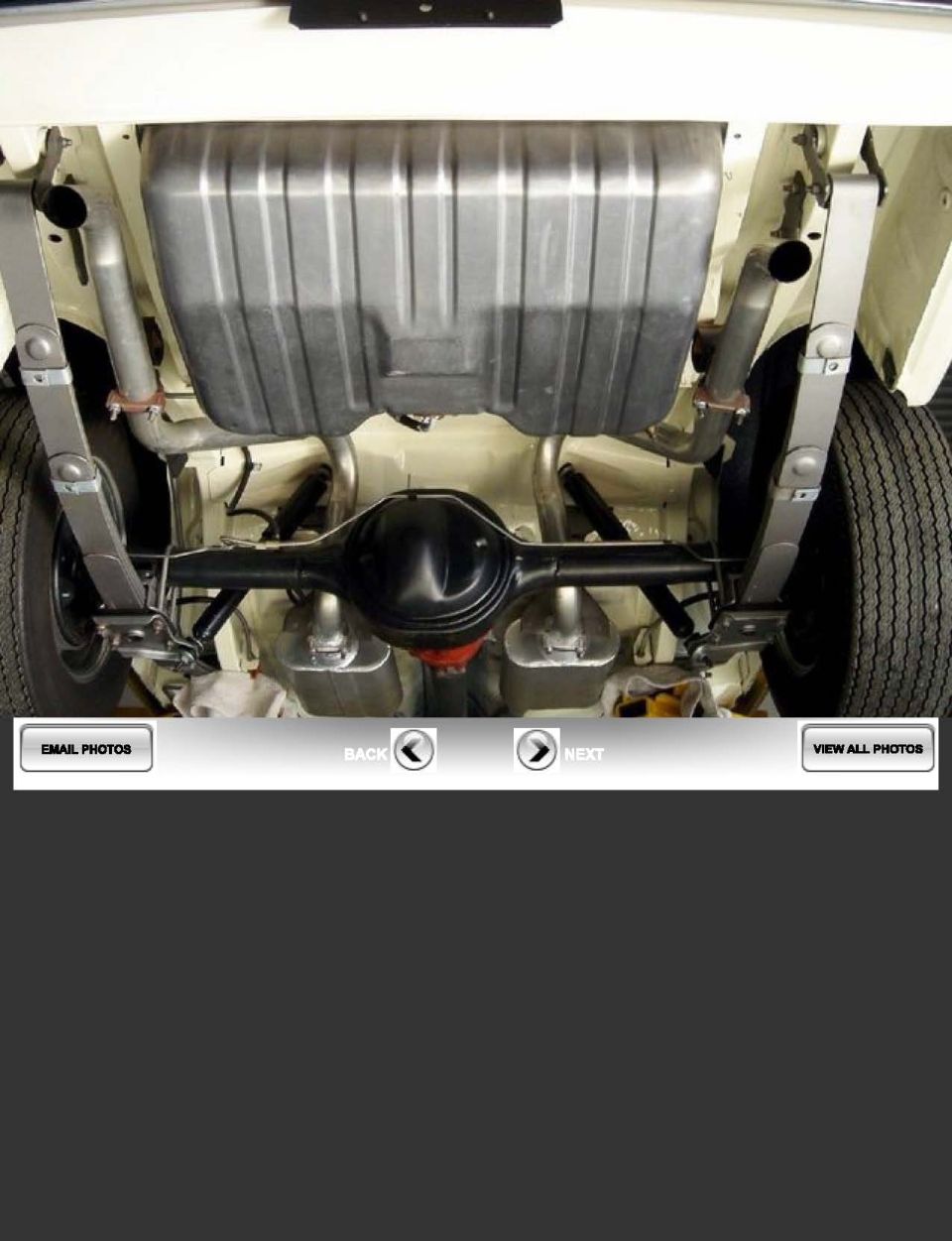 1968 Mercury Cougar rear axle, fuel tank, and dual exhaust system
