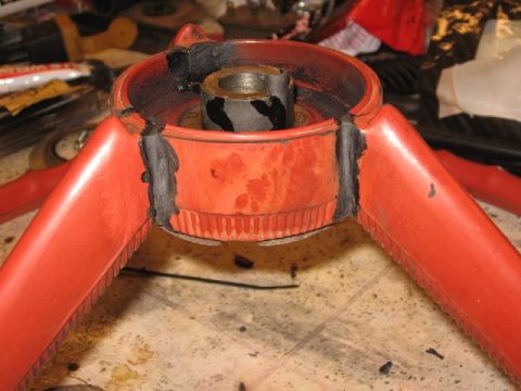 1966 Ford F-100 - The steering wheel hub shows signs of damage and repair with black tape around the central column.