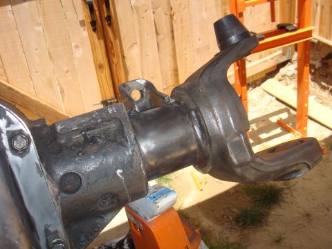 1992 Ford Bronco - Close-up of a Ford Bronco front axle knuckle, part of an axle build.