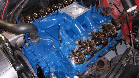 1973 Ford Ranchero - Engine components, including intake manifold and valve covers, are visible in this close-up view.