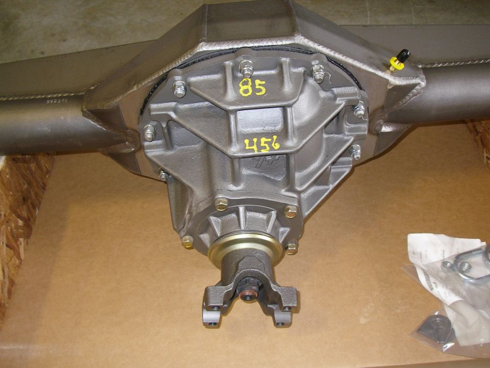 Ford 9-inch rear axle assembly with yellow markings '85' and '456'
