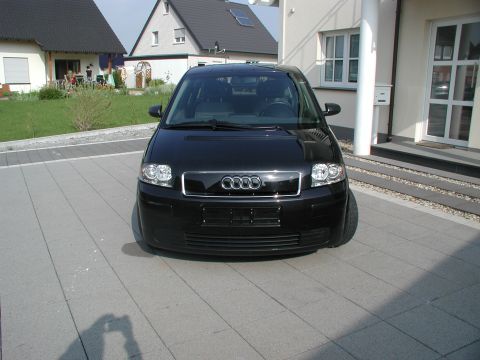 2001 Audi A4 - Front view of a black Audi A2 parked on a paved driveway.