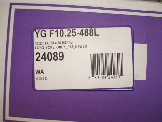 Label for 10.25" Ford 4.88 R&P for LONG_YOKE_ONLY_93&_NEVER, part number 24089