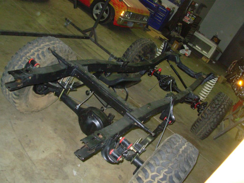 The frame is POR15ed, and each body mount perch has a washer welded over the rust.  The axles have been rebuilt, and a 3.5" suspension lift is installed (except the temporary front coils).