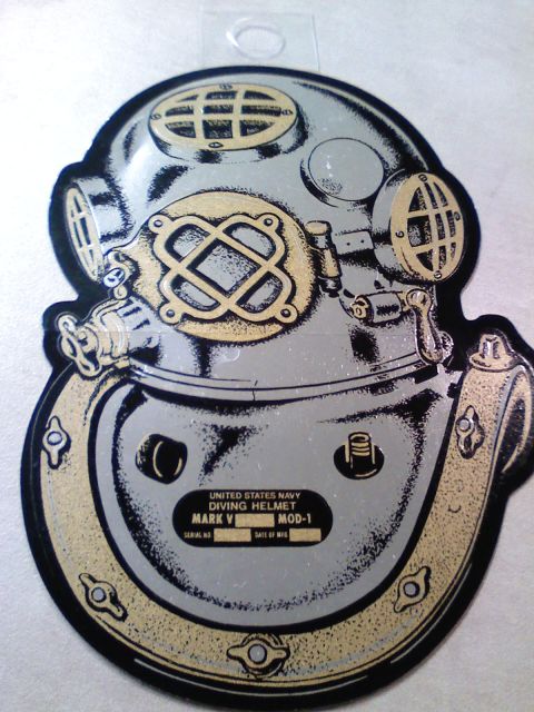 1990 Ford Bronco - Graphic of a US Navy Diving Helmet Mark V Mod-1, with serial number and date fields.