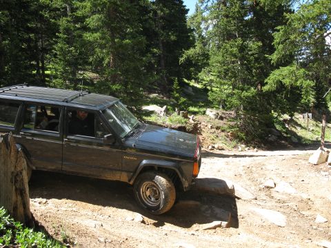 1978 Ford F-150 - A Jeep Cherokee navigates a rocky, wooded trail.